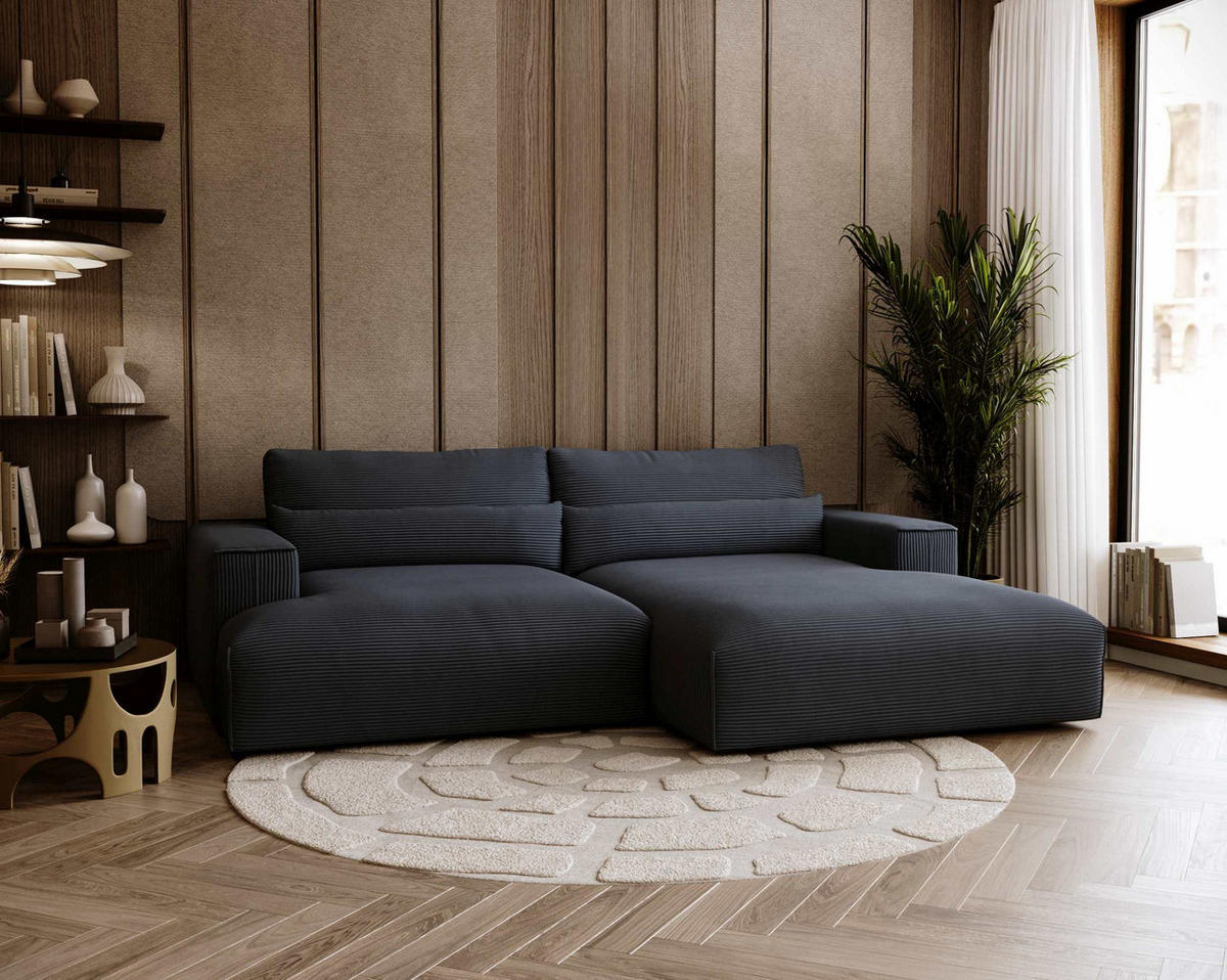 ECKSOFA Felicia Dunkelgrau Cord  - Dunkelgrau/Schwarz, Design, Kunststoff/Textil (267/187cm) - Stylife