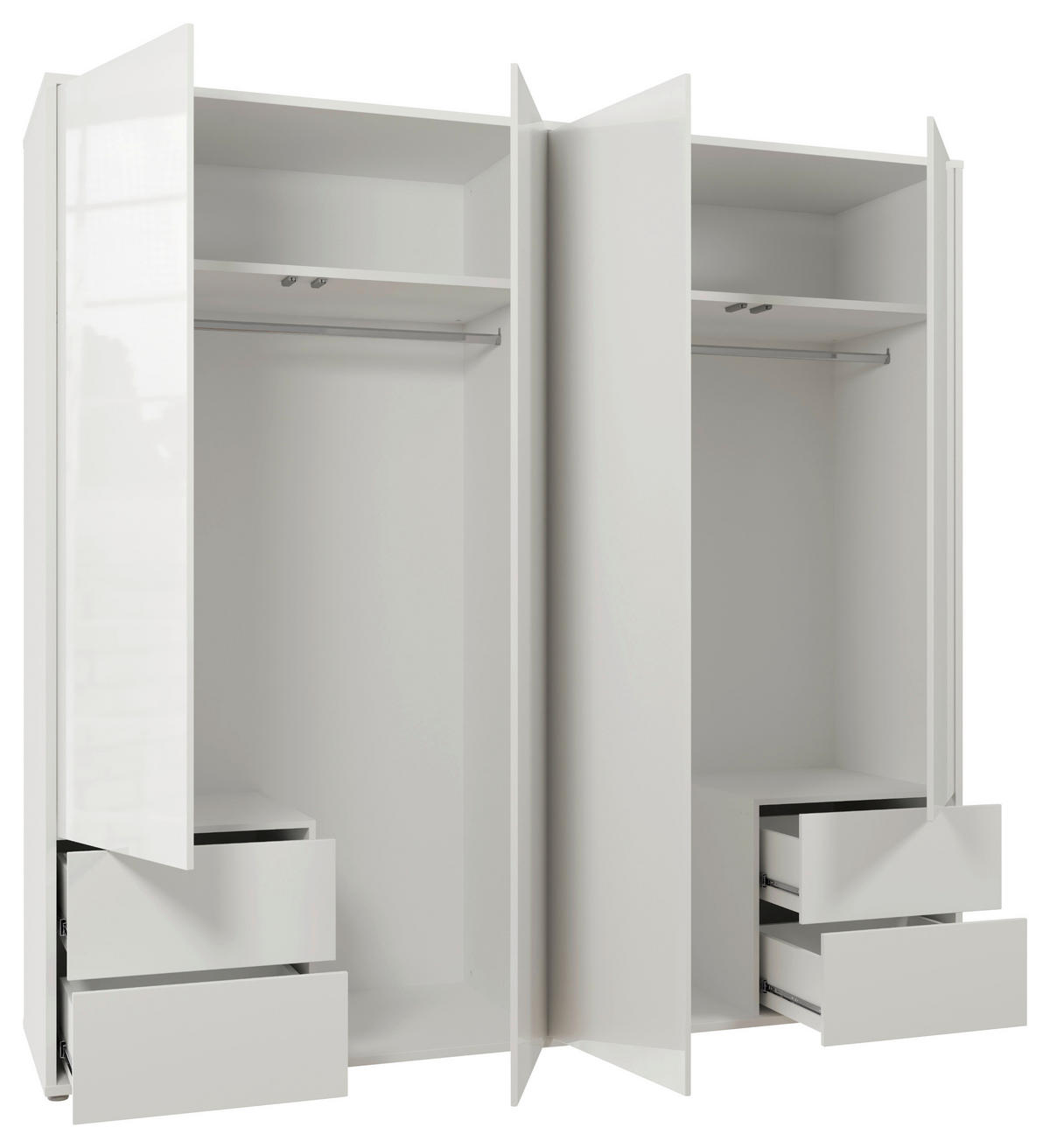 DREHTÜRENSCHRANK 224/214/60 cm,  in Weiß, Weiß Hochglanz, 4-türig  - Weiß Hochglanz/Weiß, Trend, Holzwerkstoff (224/214/60cm) - Carryhome