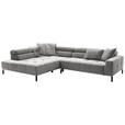ECKSOFA Grau Cord Rücken echt, Kopfteilverstellung, Sitzvorzug  - Schwarz/Grau, KONVENTIONELL, Textil/Metall (219/311cm) - Hom`in