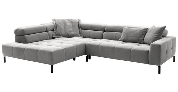 ECKSOFA Grau Cord Rücken echt, Kopfteilverstellung, Sitzvorzug  - Schwarz/Grau, KONVENTIONELL, Textil/Metall (219/311cm) - Hom`in