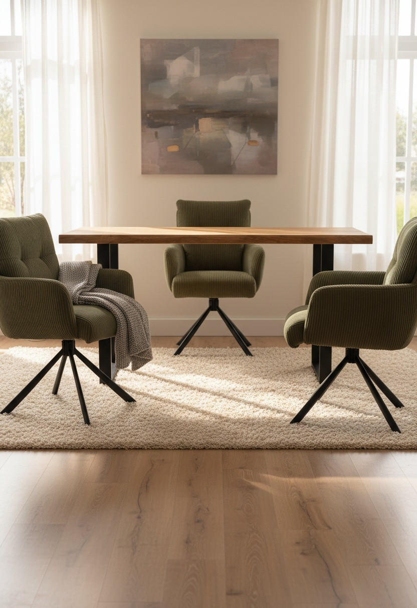 Armlehnstuhl Leni Cord grün  in Eisen Cord  - Schwarz/Grün, KONVENTIONELL, Textil/Metall (60/95/67cm) - MID.YOU