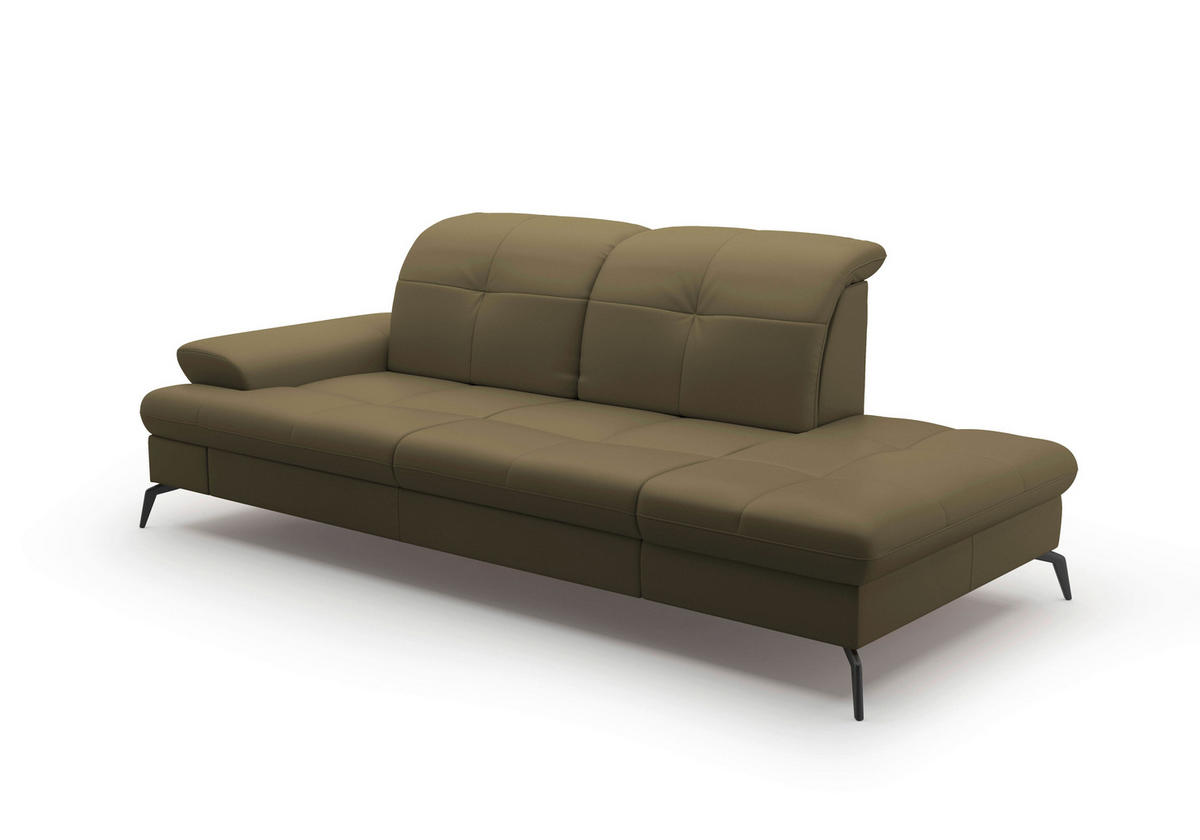 RÉCAMIERE in Echtleder Olivgrün  - Schwarz/Olivgrün, Konventionell, Leder/Metall (231/90/122cm) - Sit & More