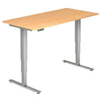 SCHREIBTISCH 160/80/63,5-128,5 cm Silberfarben, Ahornfarben elektrisch höhenverstellbar  - Silberfarben/Ahornfarben, KONVENTIONELL, Holzwerkstoff/Metall (160/80/63,5-128,5cm) - Venda