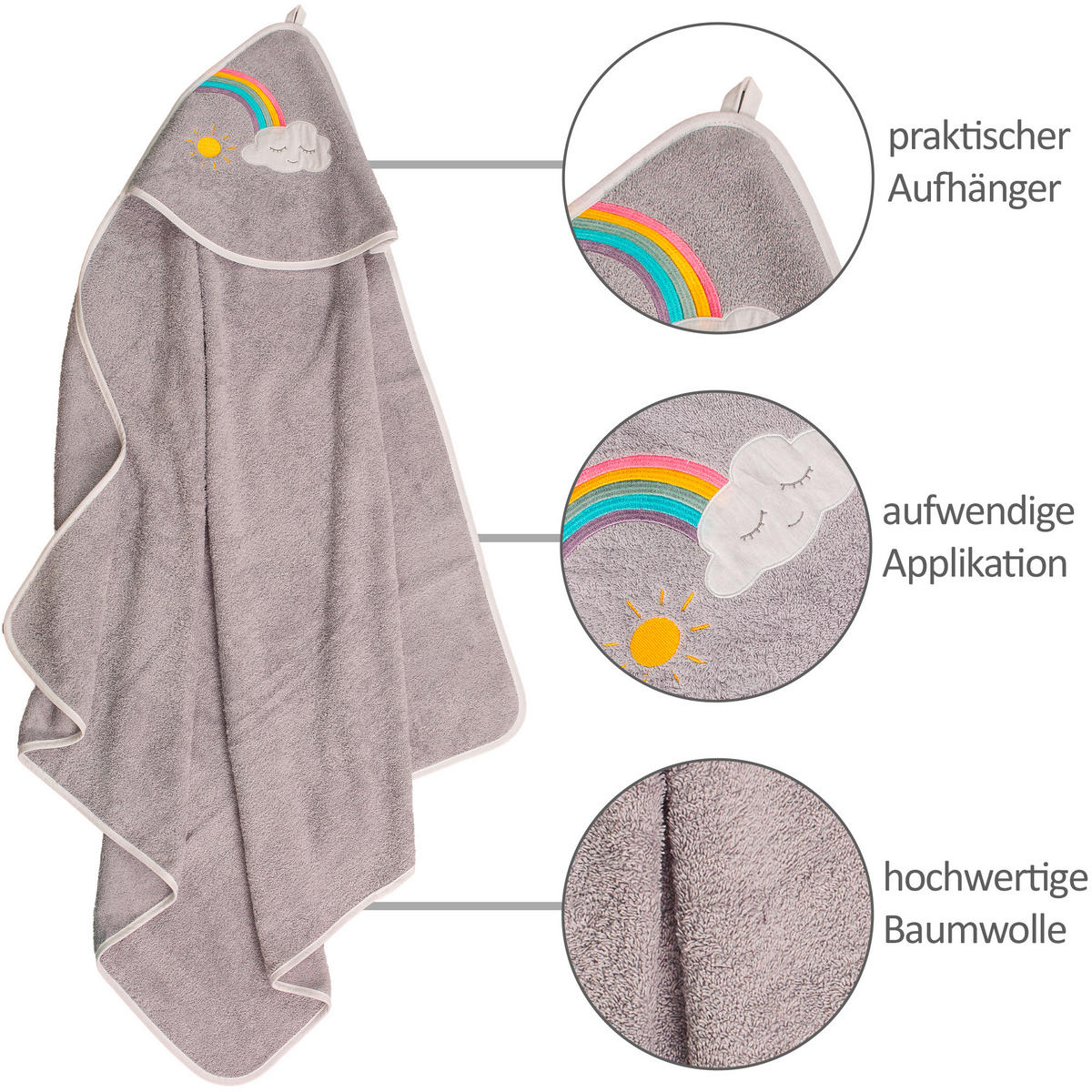 KAPUZENBADETUCH 100/100 cm    - Hellgrau, Basics, Textil (100/100cm)