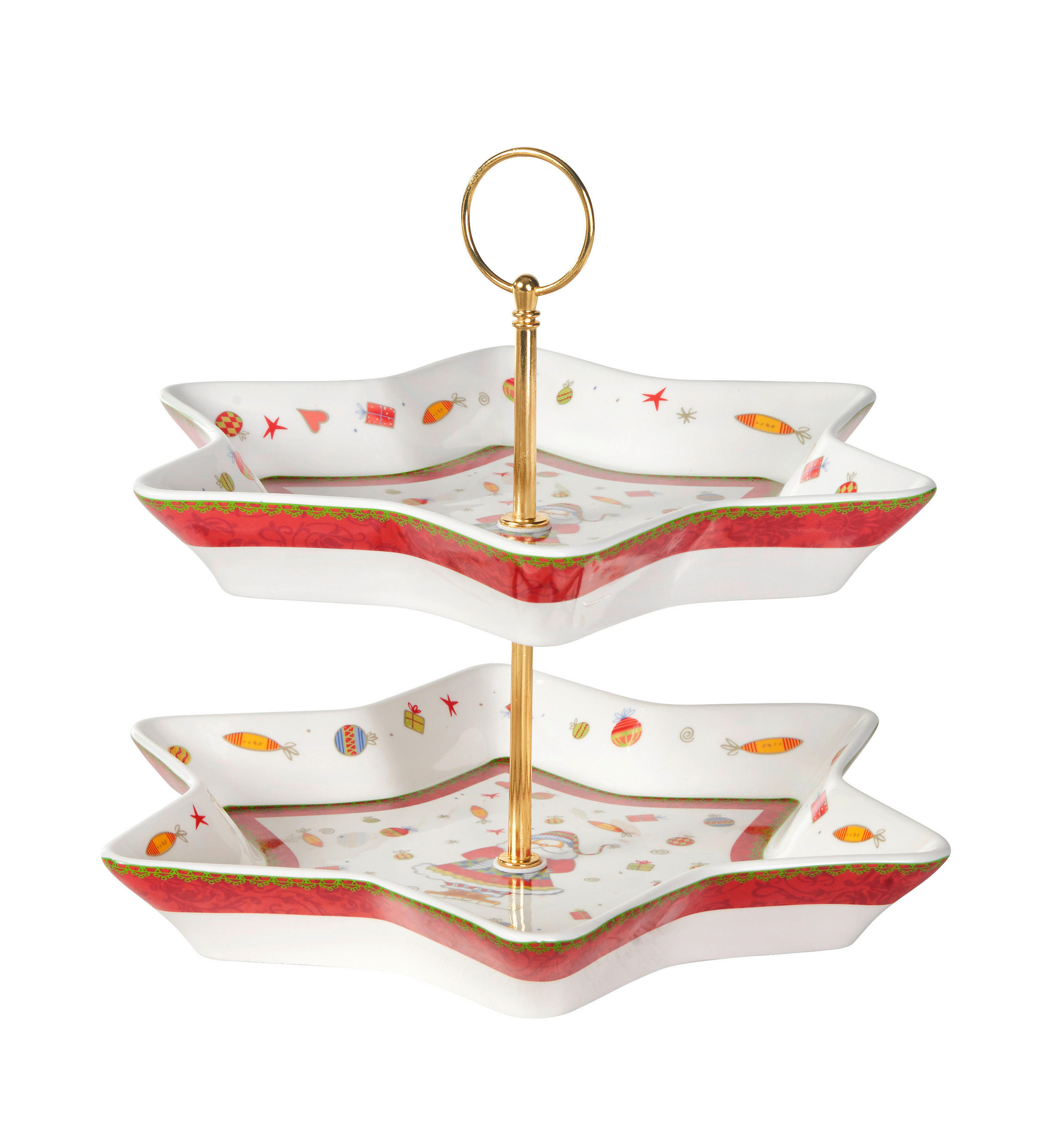 ETAGERE 2-stöckig - Goldfarben/Multicolor, Basics, Keramik/Metall - X-Mas