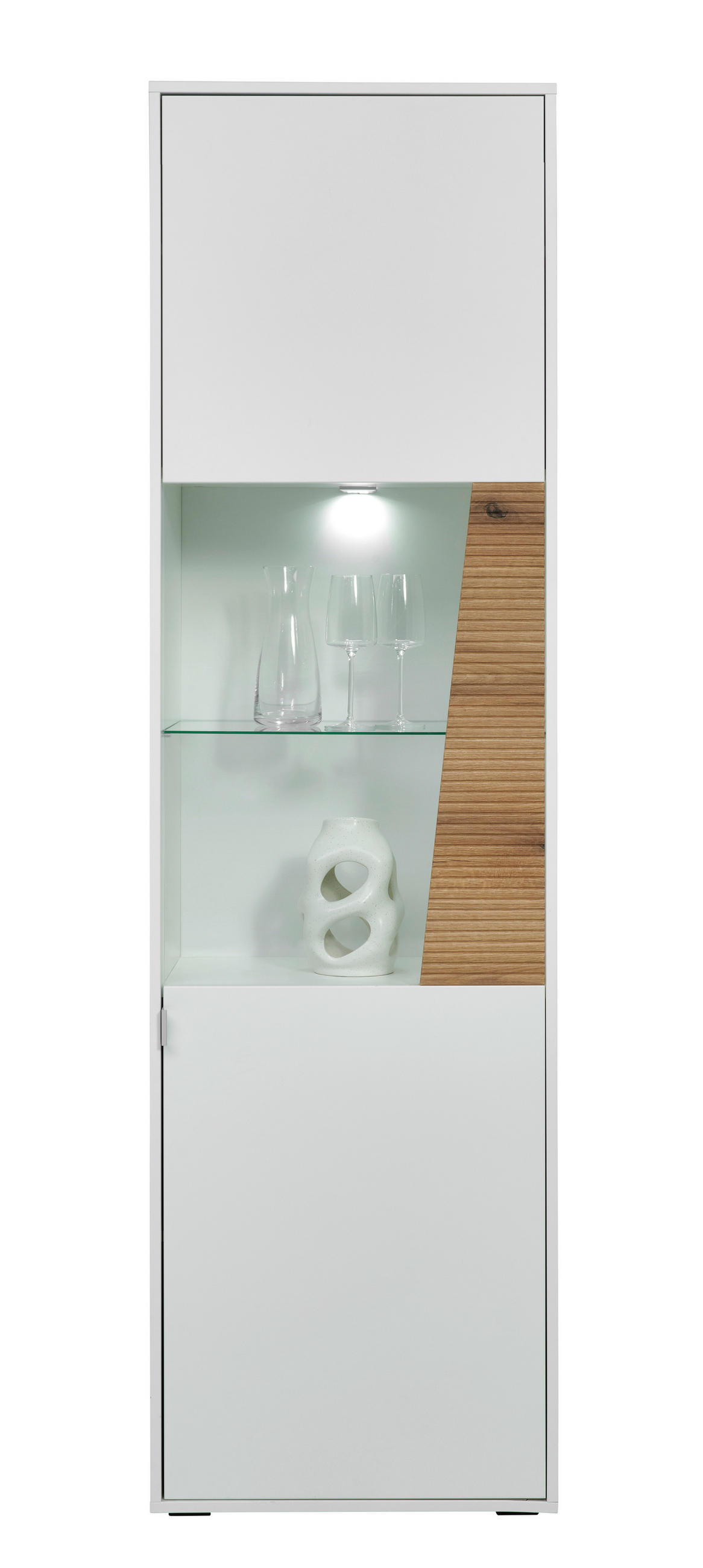 VITRINE  in Weiß, Eichefarben - Eichefarben/Silberfarben, KONVENTIONELL, Glas/Holzwerkstoff (57/202/40cm) - Stylife