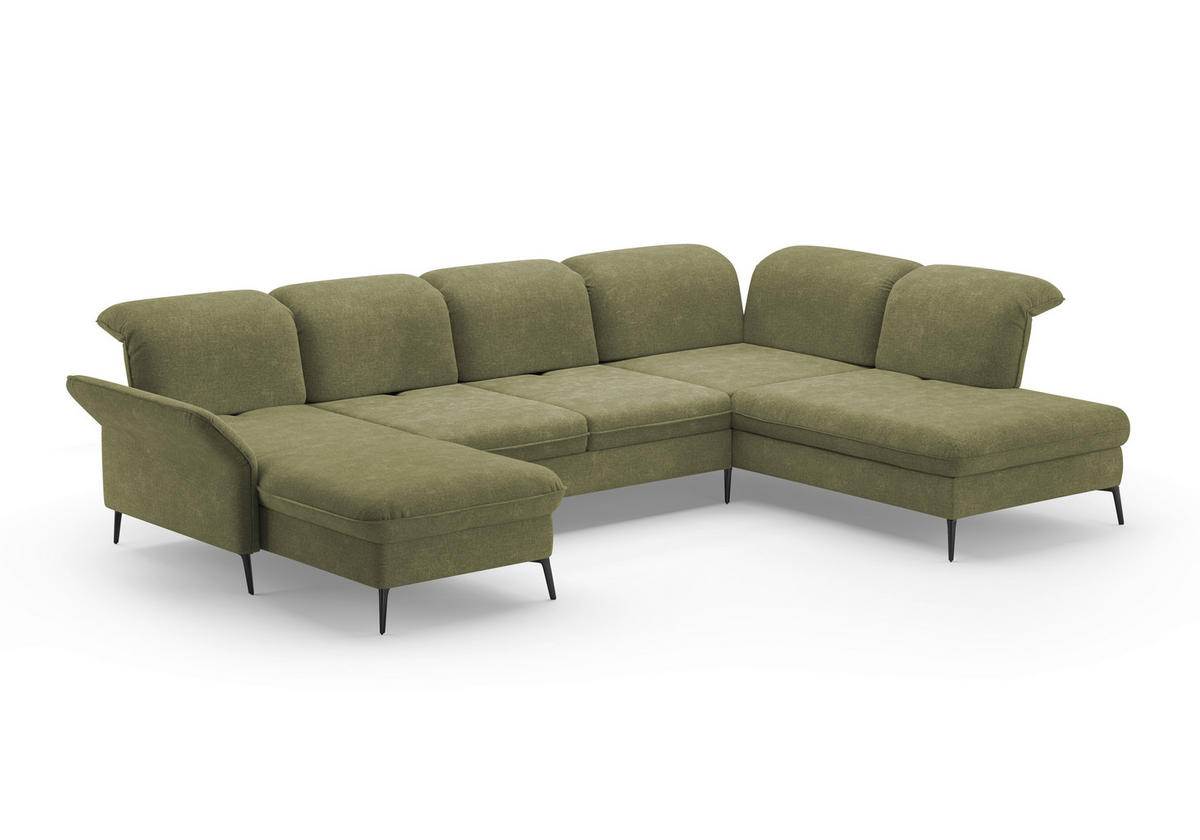 WOHNLANDSCHAFT in Flachgewebe Hellgrün  - Schwarz/Hellgrün, KONVENTIONELL, Textil/Metall (198/359/231cm) - Sit & More