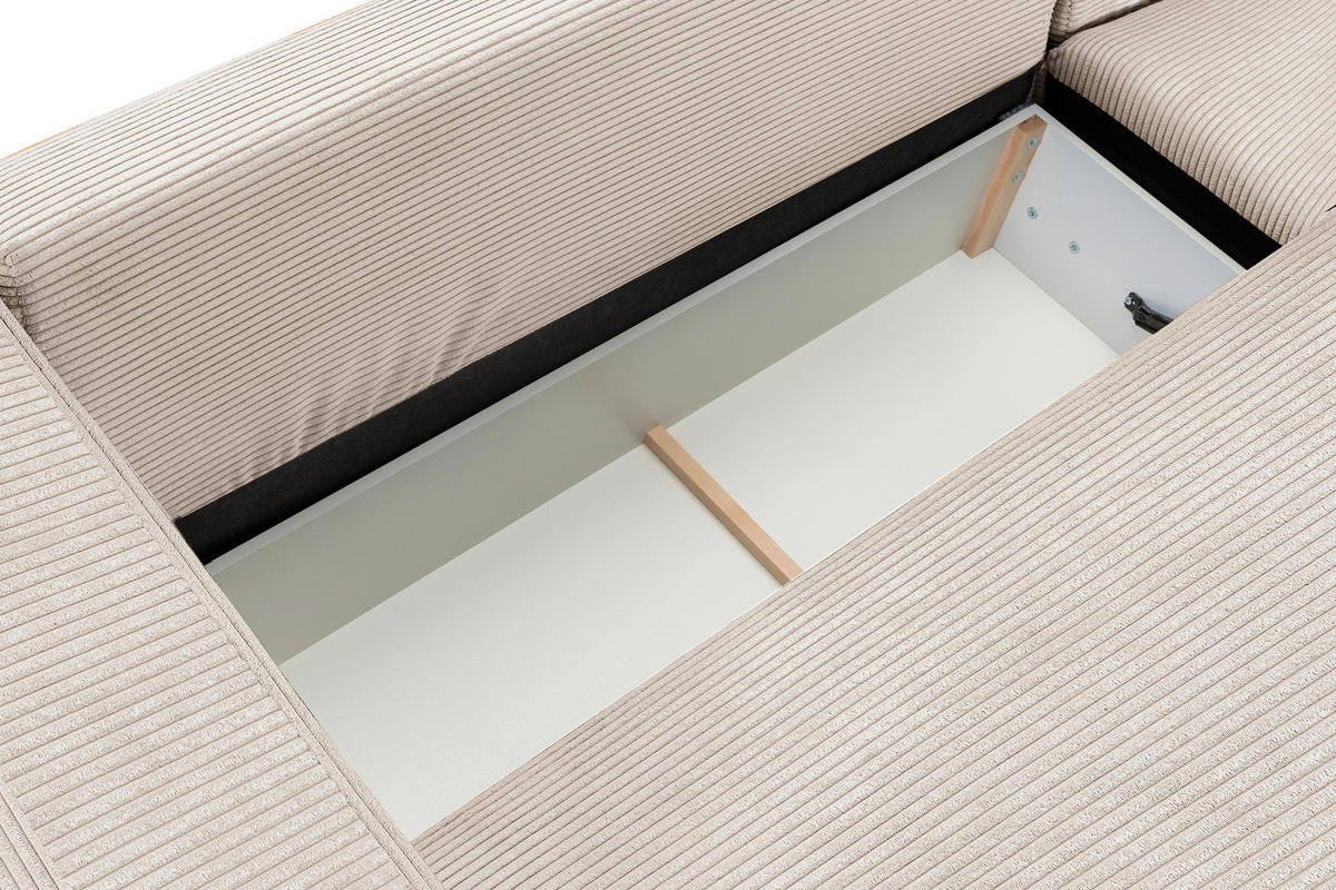 ECKSOFA  Cord Beige  - Beige/Schwarz, Basics, Holz/Holzwerkstoff (264/184cm) - MID.YOU