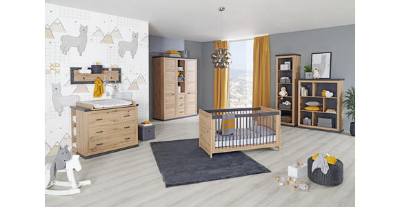 BABYKLEIDERSCHRANK Benton Eichefarben, Dunkelgrau  - Eichefarben/Dunkelgrau, Natur, Holzwerkstoff/Kunststoff (154/209,2/60,2cm) - My Baby Lou