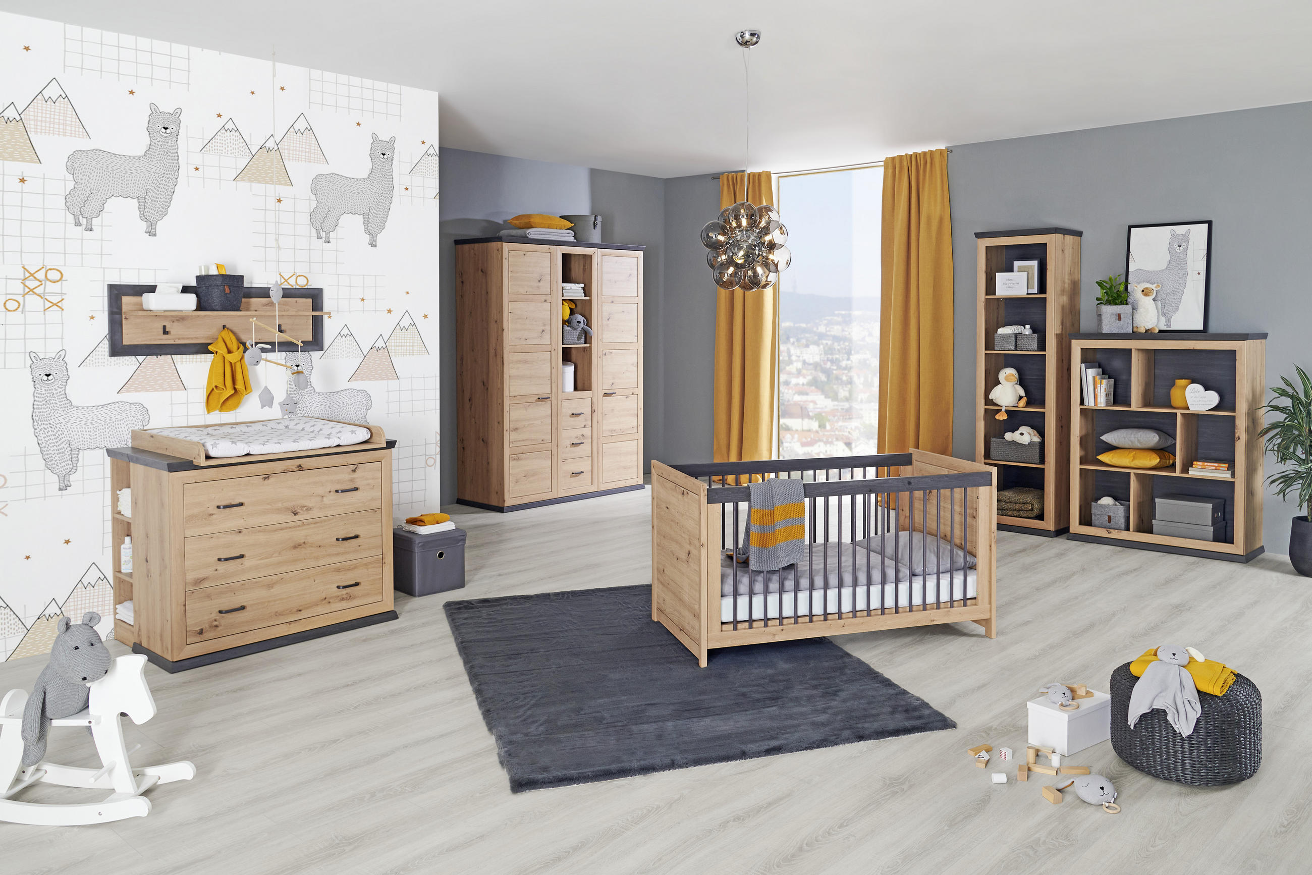 GITTERBETT Benton Buche massiv Eichefarben, Dunkelgrau - Eichefarben/Dunkelgrau, Natur, Holz (145/76,50/80cm) - My Baby Lou