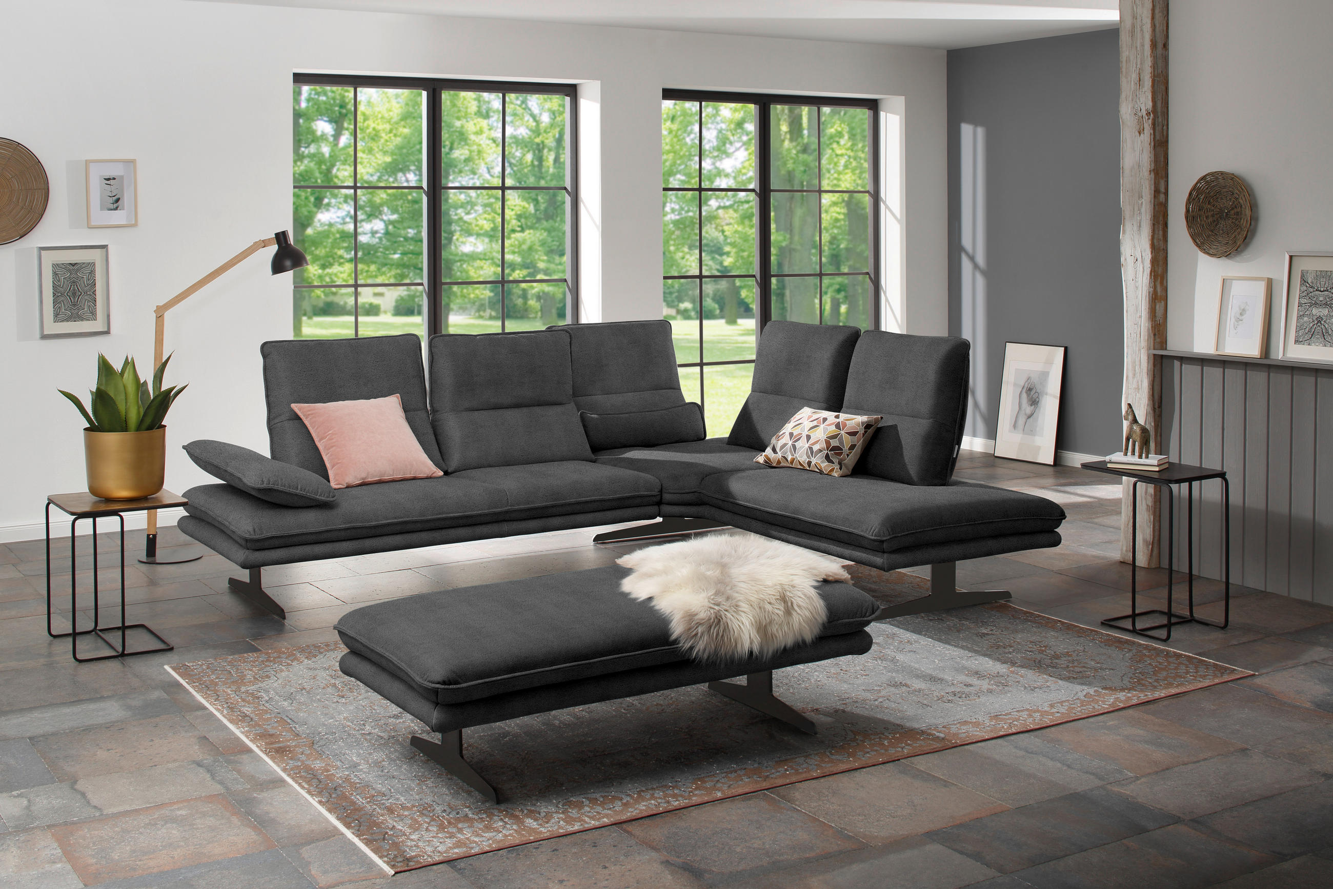 ECKSOFA in Mikrofaser Anthrazit  - Anthrazit/Schwarz, Design, Textil/Metall (284/224cm) - Chilliano
