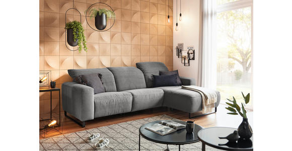 ECKSOFA in Cord Dunkelgrau  - Dunkelgrau/Schwarz, KONVENTIONELL, Textil/Metall (266/180cm) - Hom`in