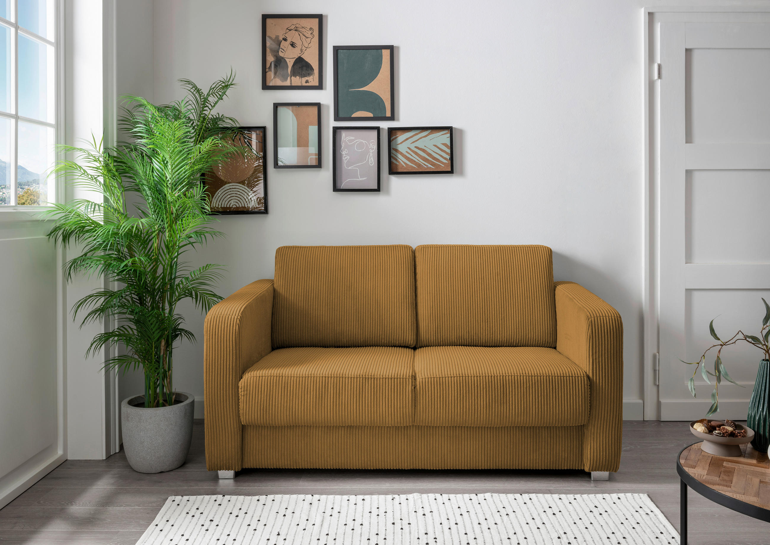 SCHLAFSOFA Mia in Cord Goldfarben  - Chromfarben/Goldfarben, Basics, Kunststoff/Textil (159/88/87cm) - Livetastic