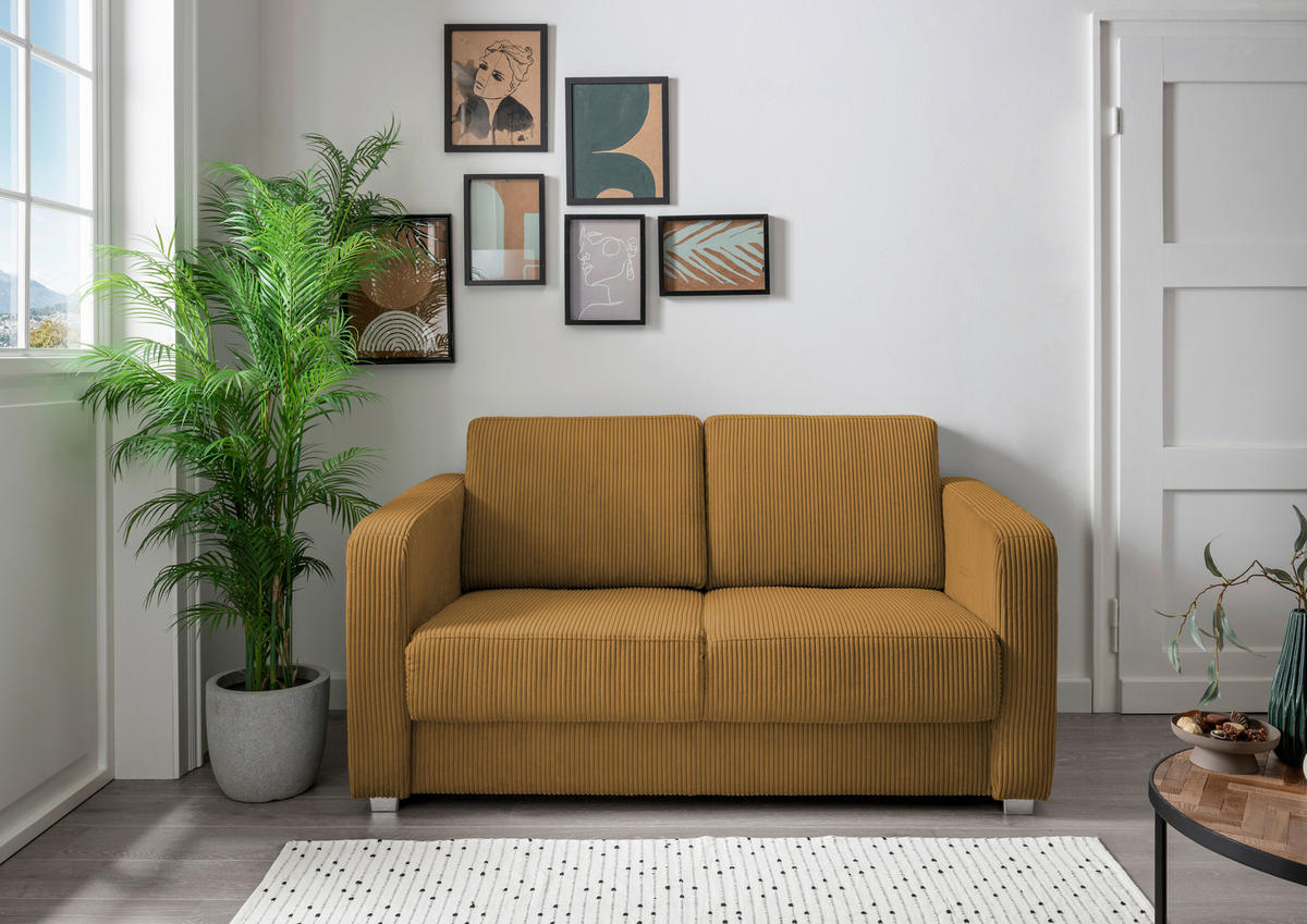 SCHLAFSOFA Cord Goldfarben ,[ ]}Stoffauswahl, Liegefunktion, einzeln ausziehbar, Rücken echt  - Chromfarben/Goldfarben, Basics, Kunststoff/Textil (159/88/87cm) - Livetastic