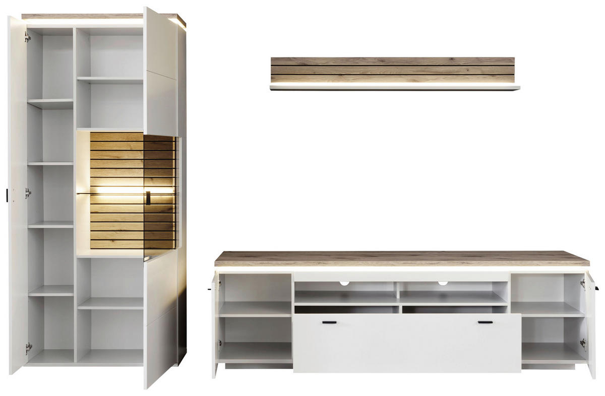 WOHNWAND  in Grau, Eichefarben  310/207/50 cm  - Eichefarben/Anthrazit, Design, Glas/Holzwerkstoff (310/207/50cm) - Stylife