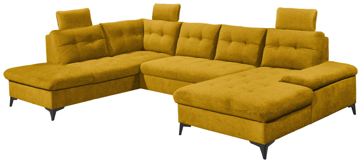 WOHNLANDSCHAFT Gelb Webstoff  - Gelb/Schwarz, KONVENTIONELL, Kunststoff/Textil (218/324/170cm) - Carryhome