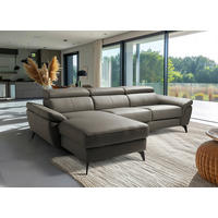 ECKSOFA Schlammfarben Echtleder Lederlook Bettkasten, Schlaffunktion, Rücken echt, Armteilverstellung, Kopfteilverstellung  - Schlammfarben/Schwarz, Design, Leder/Textil (179/252cm) - Livetastic
