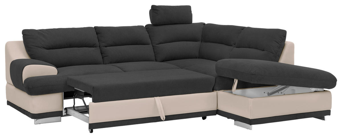 WOHNLANDSCHAFT Schwarz, Sandfarben Chenille  - Sandfarben/Chromfarben, KONVENTIONELL, Textil/Metall (264/217cm) - MID.YOU