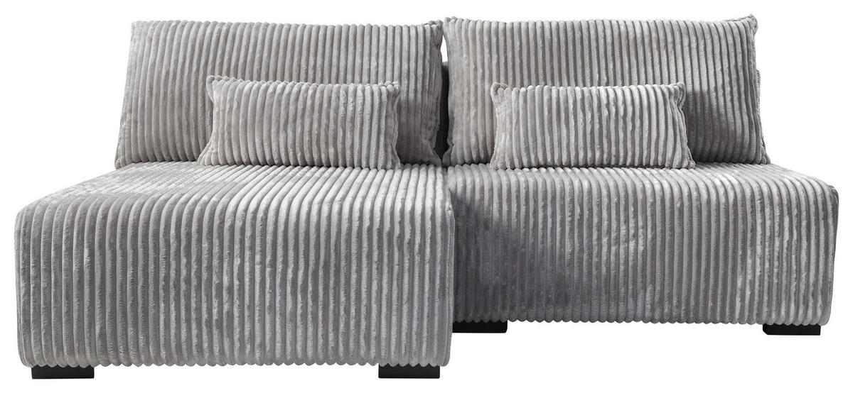 ECKSOFA in Cord Hellgrau  - Hellgrau/Schwarz, Modern, Holz/Textil (145/210cm) - MID.YOU