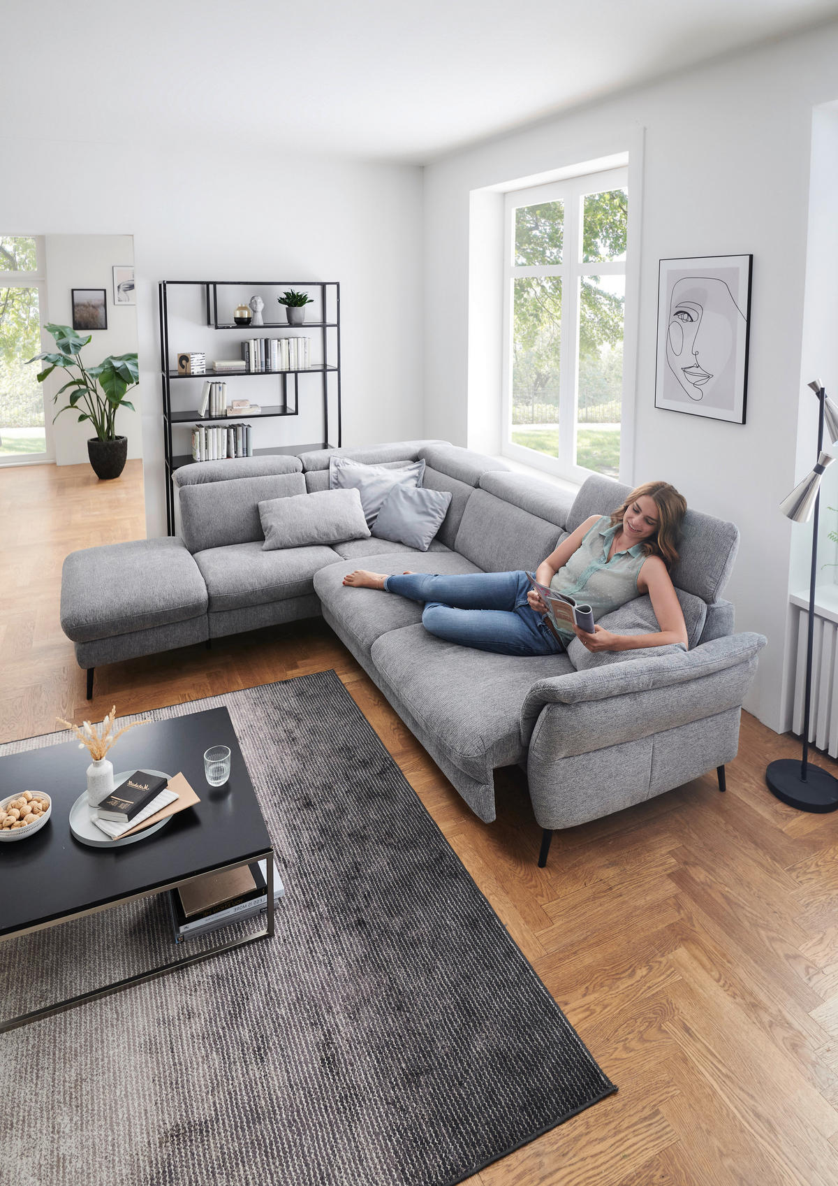 ECKSOFA in Struktur Grau  - Schwarz/Grau, Modern, Textil/Metall (235/275cm) - Cantus