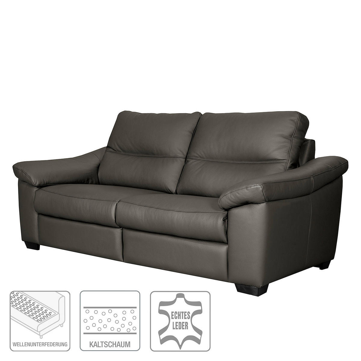 2-SITZER-SOFA  in Echtleder Anthrazit   - Anthrazit/Schwarz, Design, Leder/Holz (174/97/97cm) - Livetastic
