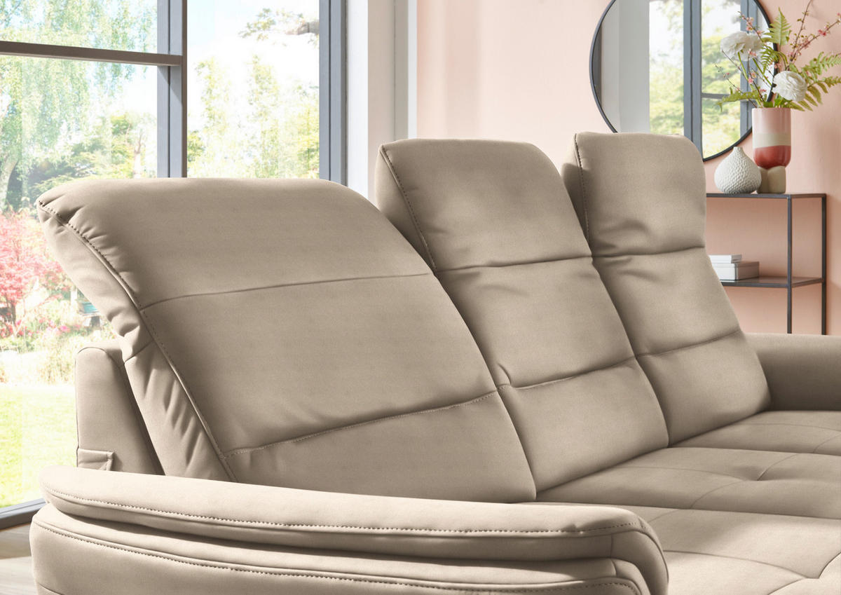 ECKSOFA in Flachgewebe Naturfarben, Sandfarben  - Sandfarben/Schwarz, Konventionell, Textil/Metall (181/260cm) - Beldomo Speed