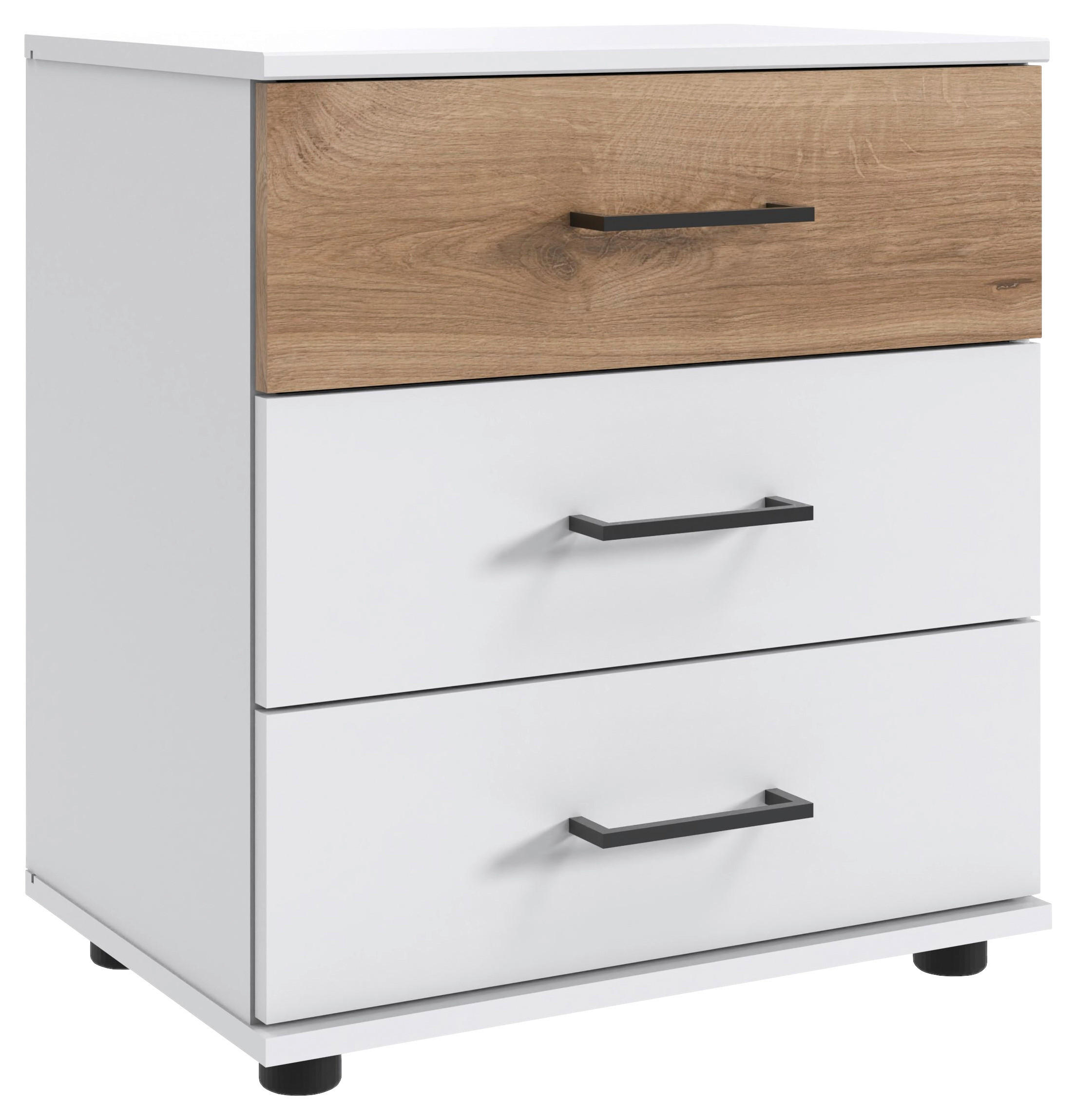 NACHTTISCH 52/58/38 cm  Weiss, Plankeneiche  - Weiss/Plankeneiche, Konventionell, Holzwerkstoff/Kunststoff (52/58/38cm) - Carryhome