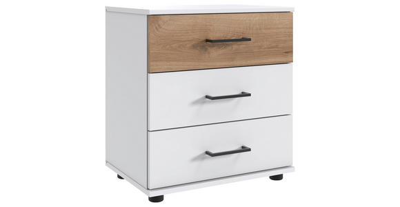 NACHTKÄSTCHEN 52/58/38 cm  in Weiß, Plankeneiche  - Plankeneiche/Schwarz, KONVENTIONELL, Holzwerkstoff/Kunststoff (52/58/38cm) - Carryhome