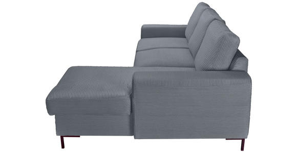 ECKSOFA Dunkelgrau Cord Rückenkissen, Bettkasten, Schlaffunktion, Rücken echt, Liegefläche im Originalstoff  - Dunkelgrau/Schwarz, KONVENTIONELL, Textil/Metall (240/150cm) - Carryhome