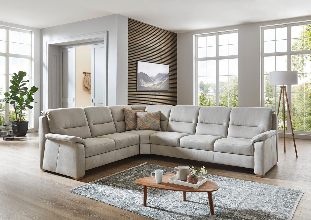 ECKSOFA Mikrofaser Hellgrau  - Eiche Bianco/Hellgrau, Konventionell, Holz/Textil (245/303cm) - Beldomo Comfort