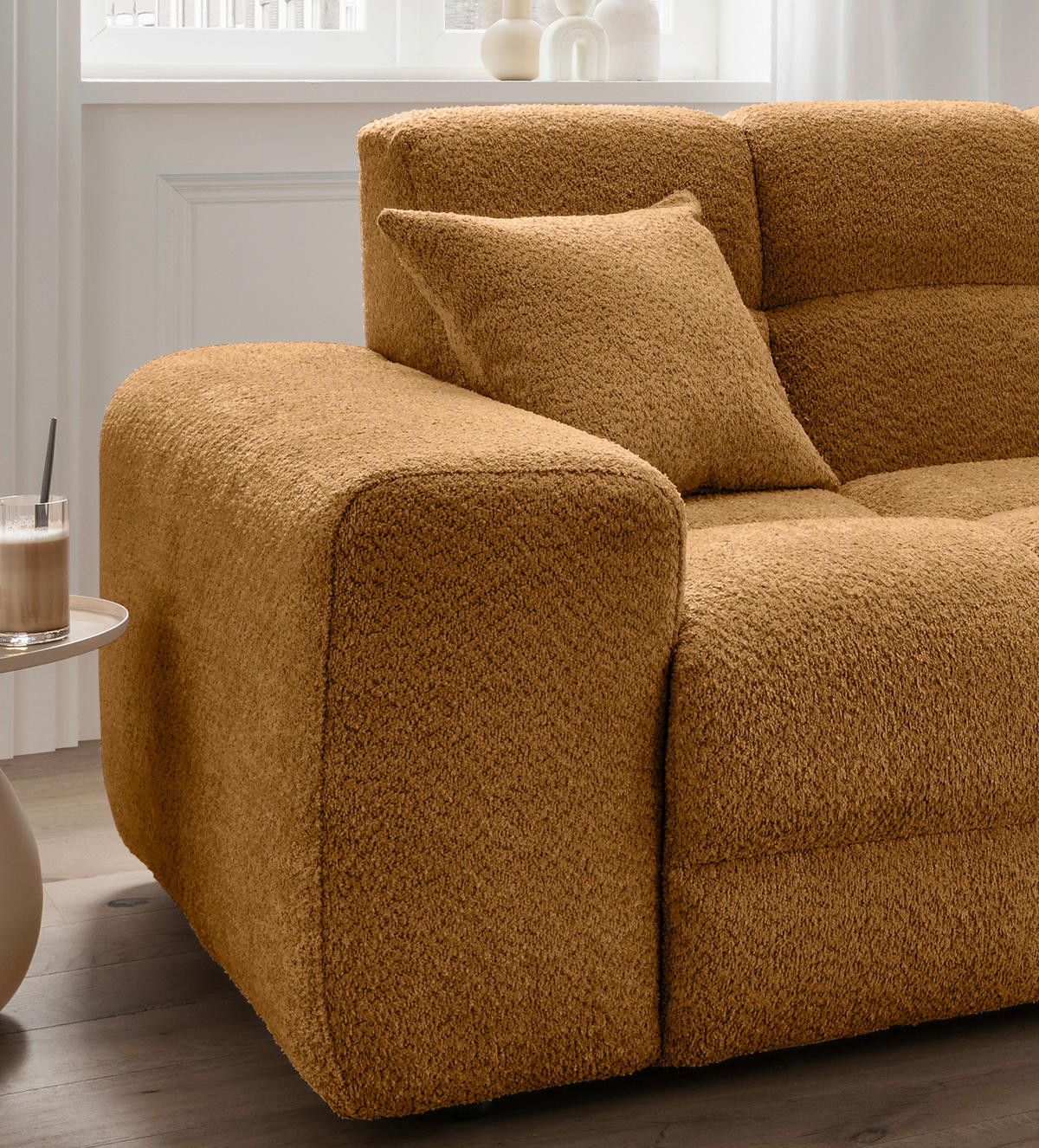 ECKSOFA in Bouclé Goldfarben  - Goldfarben/Schwarz, Modern, Kunststoff/Textil (301/152cm) - Livetastic