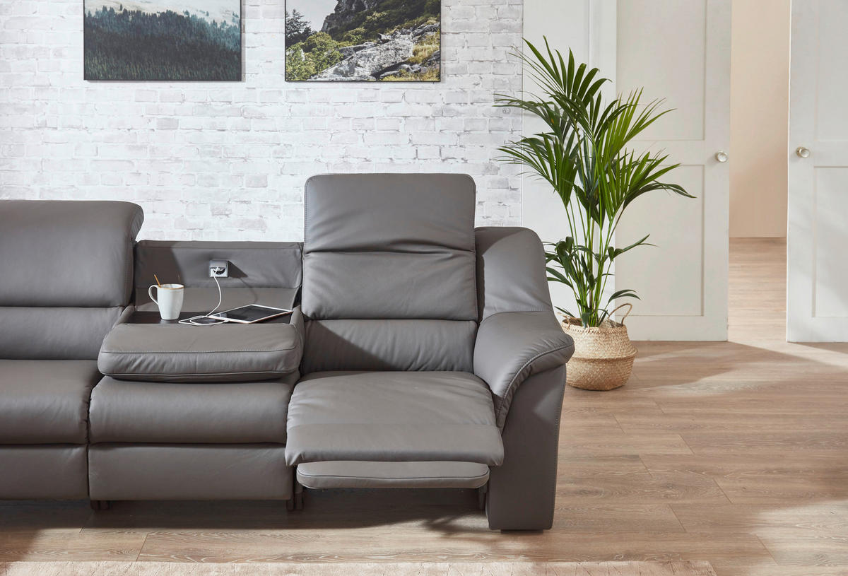 ECKSOFA Grau Echtleder  - Schwarz/Grau, KONVENTIONELL, Leder/Kunststoff (260/324cm) - Cantus