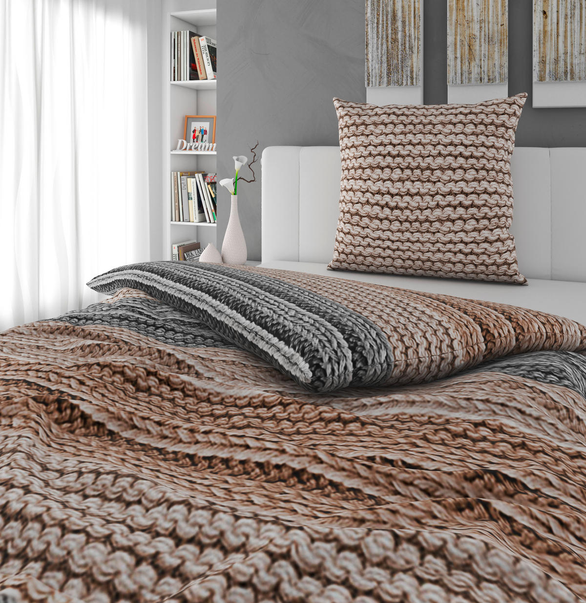 BETTWÄSCHE Cozy Knit Flanell 135/200 cm  - Grau, Design, Textil (135/200cm) - Novel