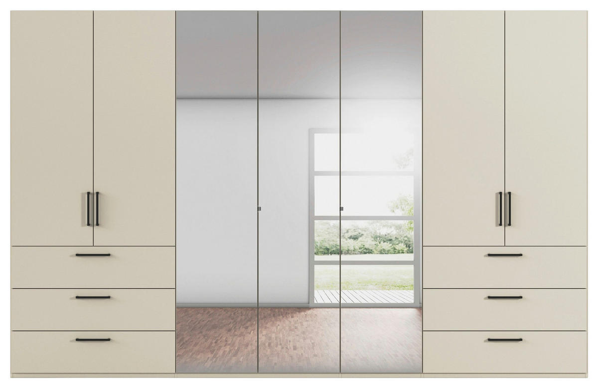 DREHTÜRENSCHRANK 350/235/61 cm,  in Champagner, 7-türig  - Chromfarben/Champagner, Basics, Glas/Holzwerkstoff (350/235/61cm) - Novel