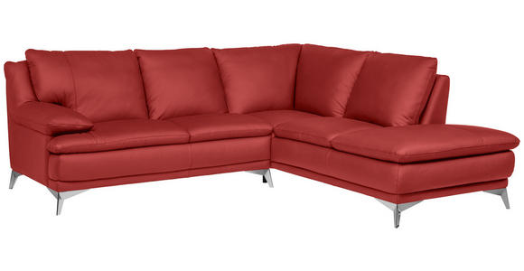 ECKSOFA Rot Echtleder  - Chromfarben/Rot, Design, Leder/Metall (242/224cm) - Novel