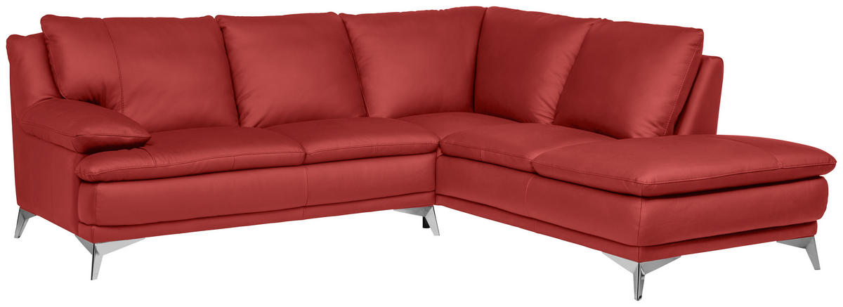 ECKSOFA Rot Echtleder  - Chromfarben/Rot, Design, Leder/Metall (242/224cm) - Novel