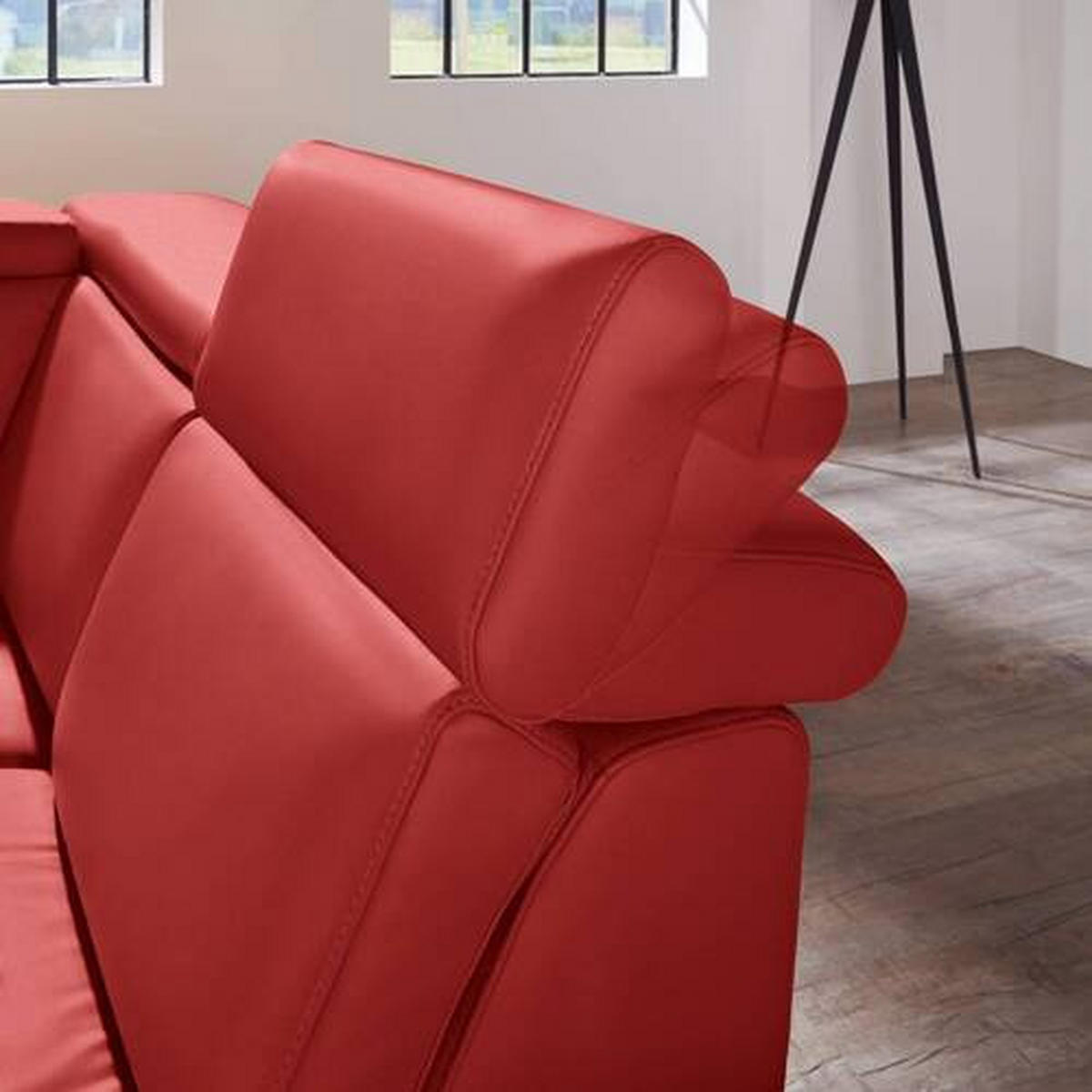 ECKSOFA in Echtleder Rot  - Rot/Alufarben, Design, Leder/Metall (271/239cm) - Cantus