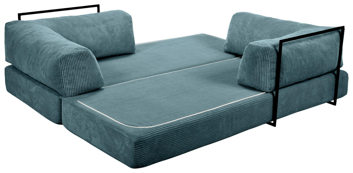 SCHLAFSOFA Cord Petrol  - Petrol, KONVENTIONELL, Textil/Metall (200/77/80cm) - Carryhome