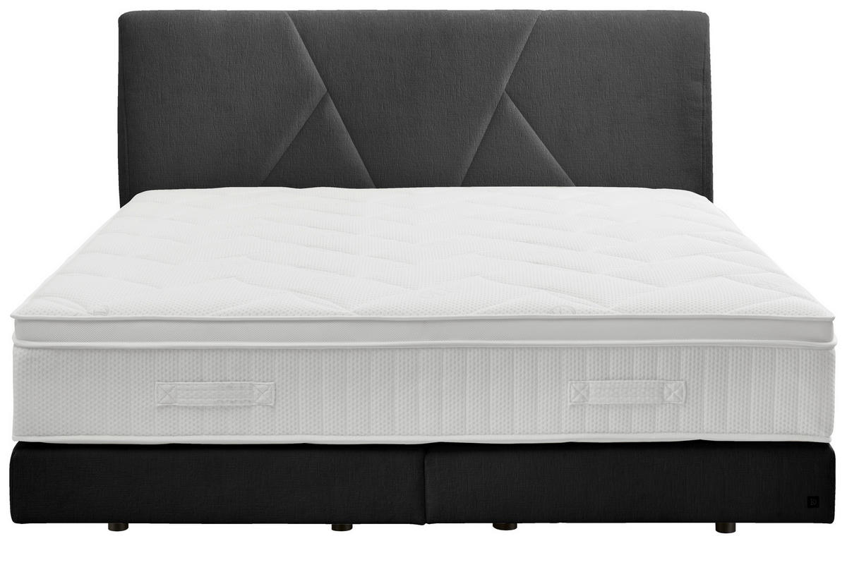 BOXSPRINGBETT 180/200 cm,  in Anthrazit, Topper, Matratzen, H2 + H2 = mittel  - Anthrazit/Schwarz, Design, Kunststoff/Textil (180/200cm) - Dieter Knoll
