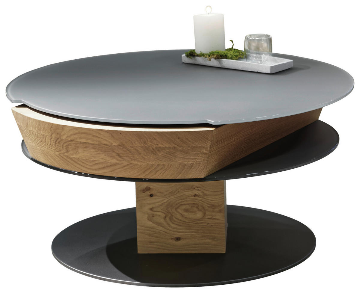 COUCHTISCH Wildeiche furniert ESG 80/35,5/80 cm rund Anthrazit, Eichefarben, Hellgrau  - Eichefarben/Anthrazit, Design, Glas/Holz (80/35,5/80cm) - Voglauer