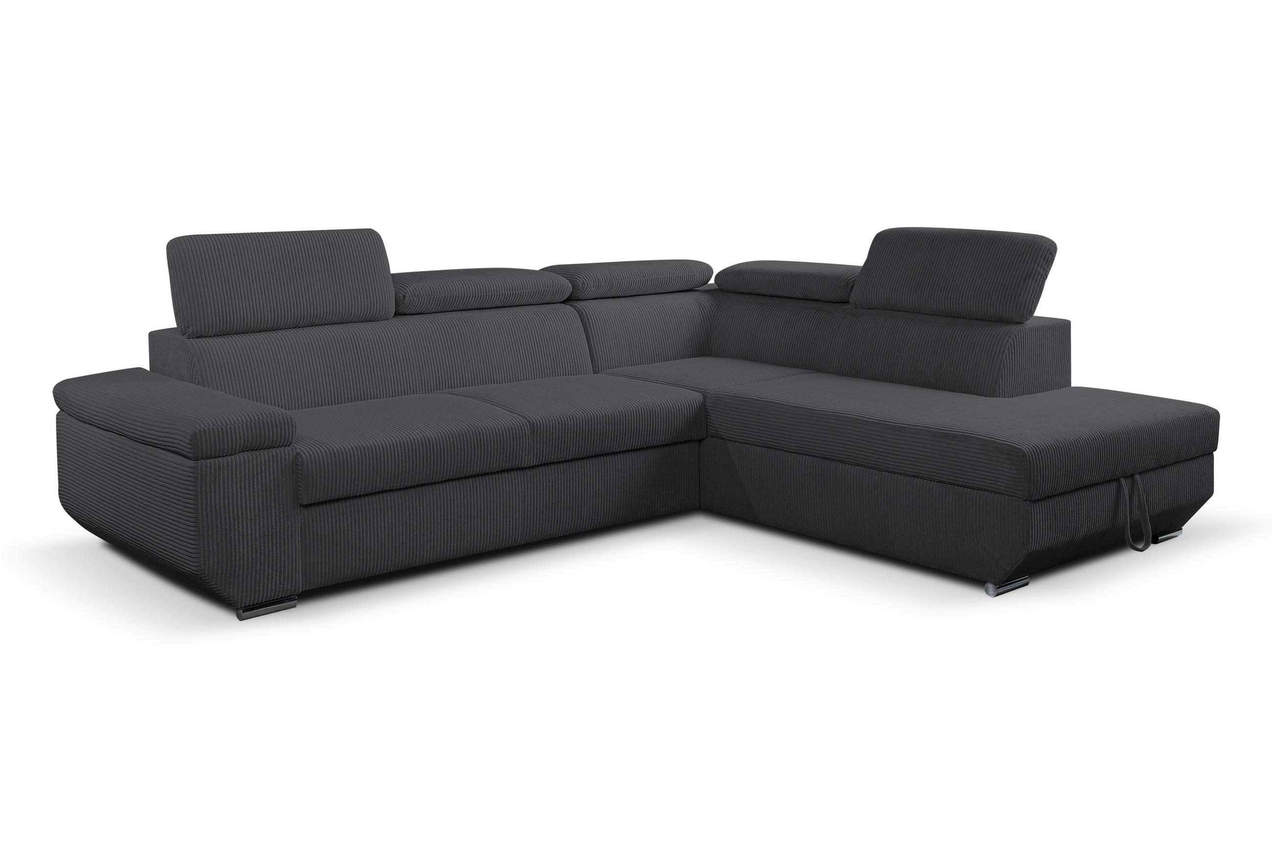 ECKSOFA LARS I Anthrazit Cord  - Chromfarben/Anthrazit, Design, Kunststoff/Textil (264/215cm) - Livetastic