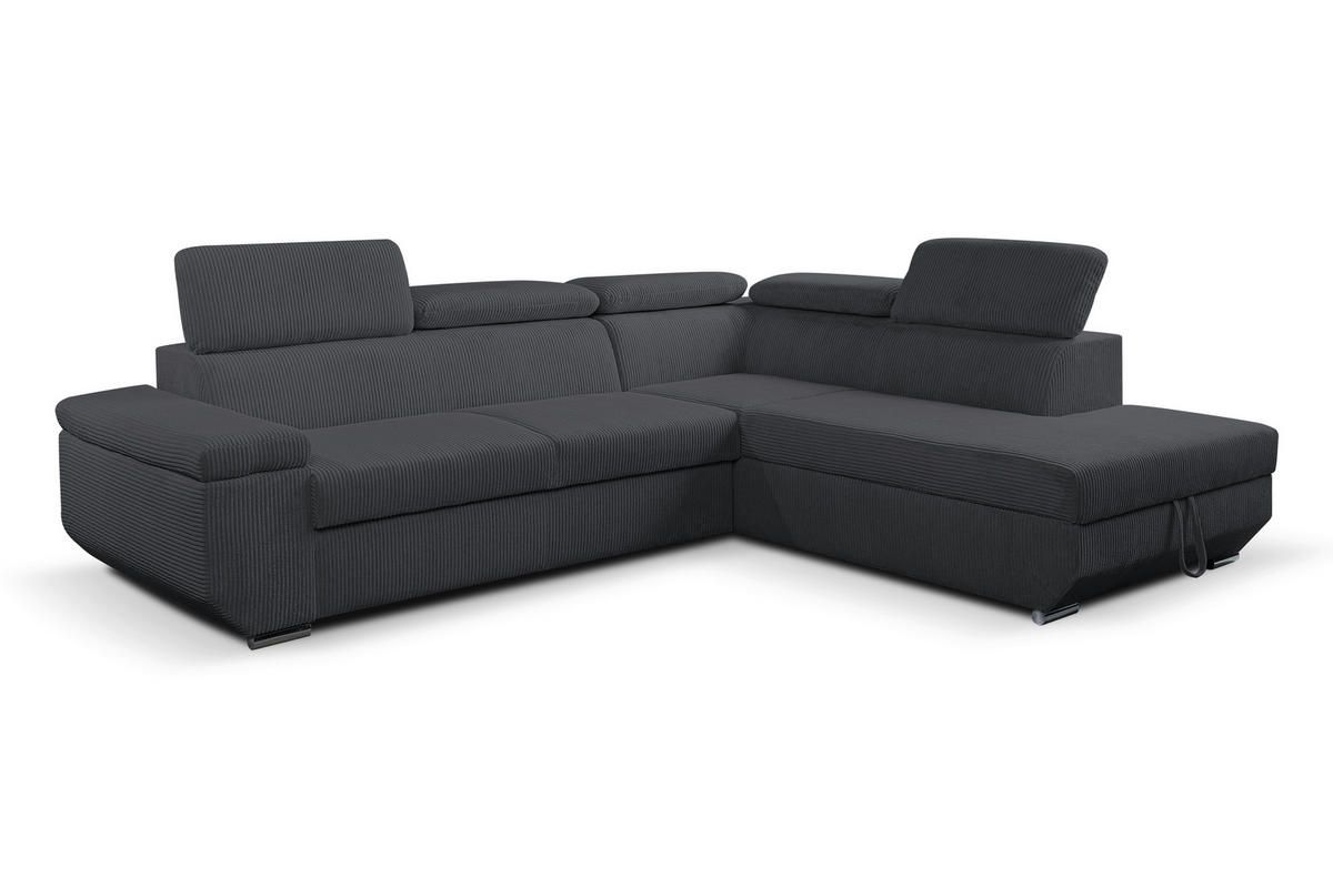 ECKSOFA LARS I Anthrazit Cord  - Chromfarben/Anthrazit, Design, Kunststoff/Textil (264/215cm) - Livetastic