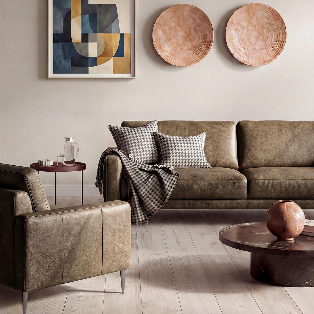 3-SITZER-SOFA SPRING in Lederlook Echtleder Graubraun  - Graubraun/Schwarzchrom, Design, Leder/Textil (187/85/92cm) - Livetastic