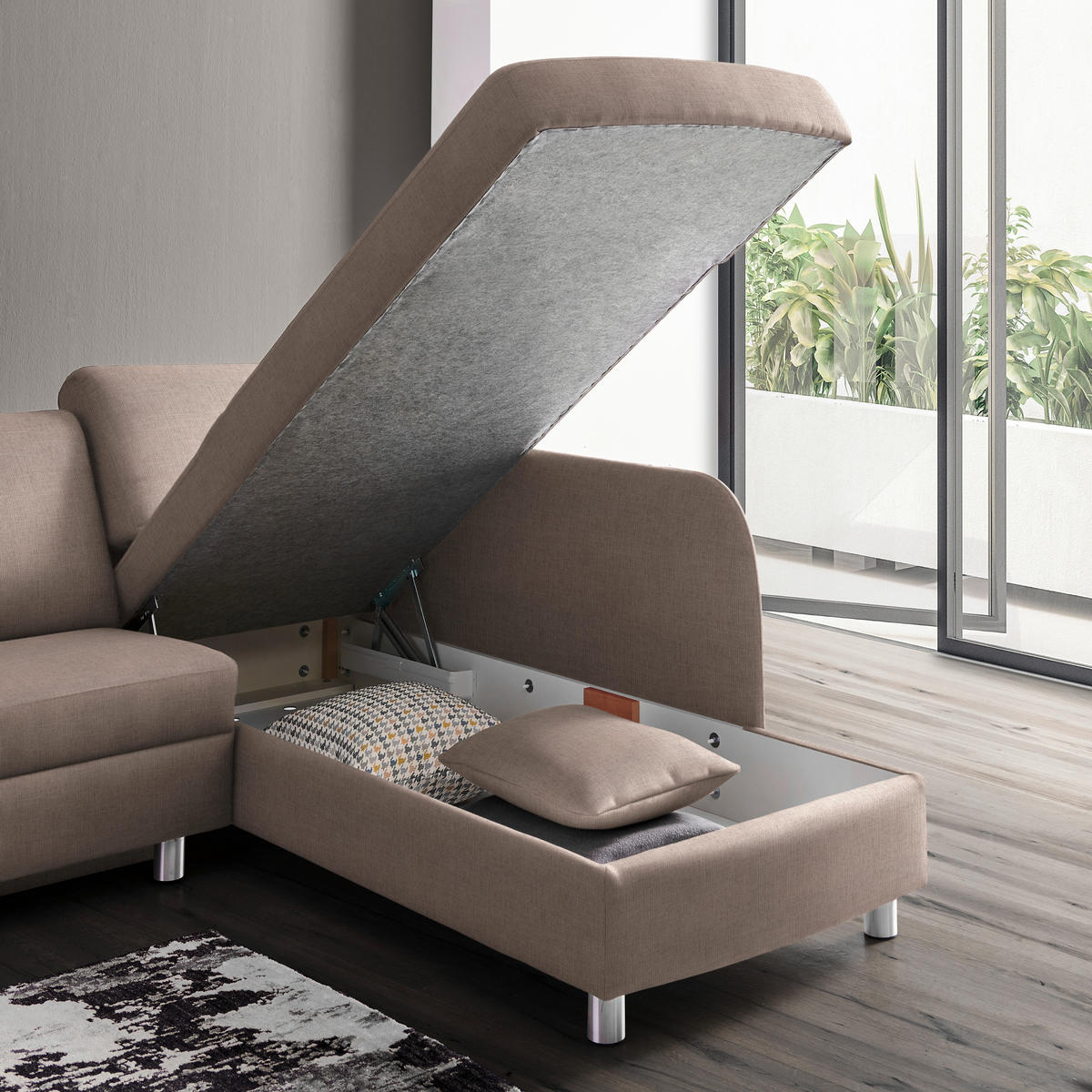 ECKSOFA in Chenille Hellbraun  226/208 cm  - Hellbraun/Alufarben, KONVENTIONELL, Textil/Metall (226/208cm) - Sedda