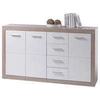 KOMODA, bela, hrast sonoma  - srebrne barve/bela, Design, umetna masa/leseni material (152/88/37cm) - Xora