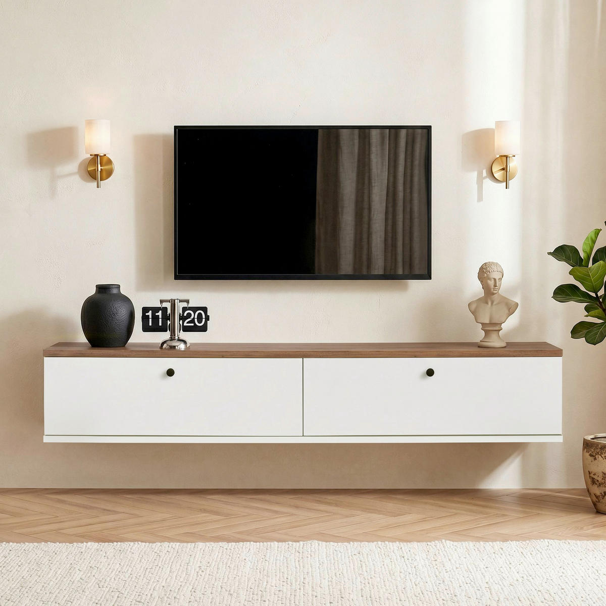 TV-ELEMENT - Weiss/Kieferfarben, Modern, Holzwerkstoff (140/25/25cm) - MID.YOU