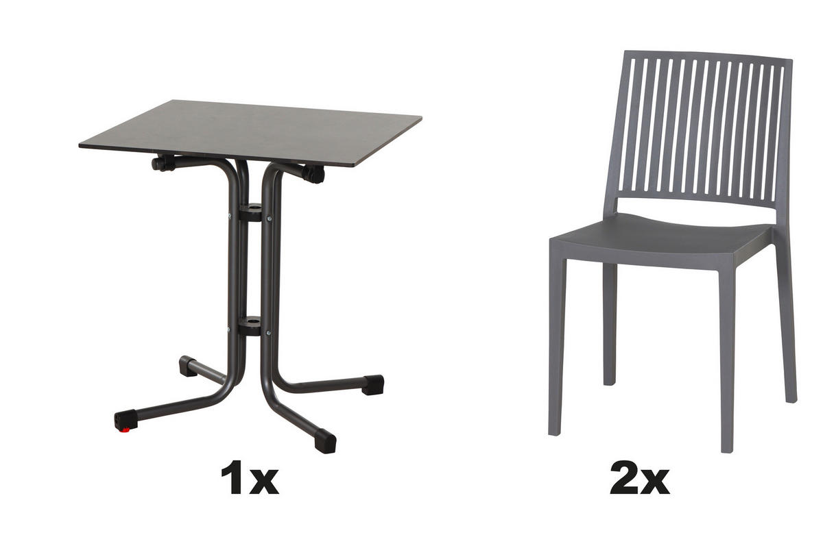 GARTENGARNITUR 3-teilig  - Grau, Basics, Holzwerkstoff/Kunststoff (65/80/65cm) - Siena Garden