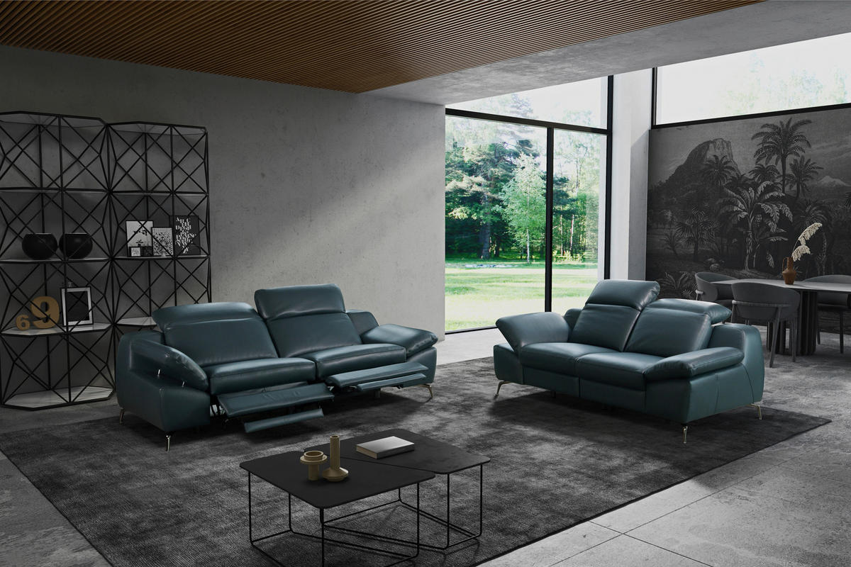 HÁROMÜLÉSES KANAPÉ bőr sötétkék  - sötétkék, Design, bőr/fém (234/83-99/110cm) - Celina Home