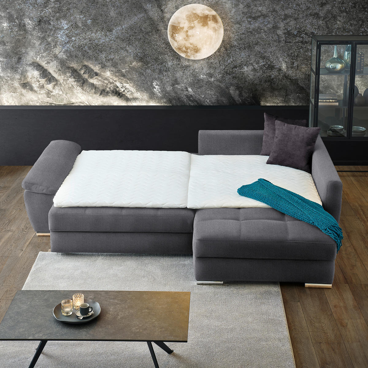 ECKSOFA in Webstoff Grau  276/212 cm  - Chromfarben/Dunkelgrau, Design, Kunststoff/Textil (276/212cm) - Carryhome