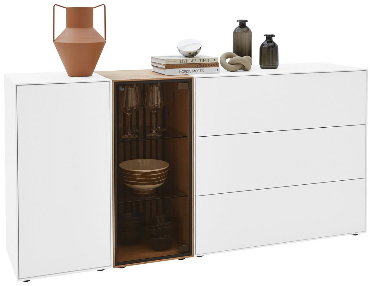 SIDEBOARD Weiß, Eichefarben  184/90/44 cm  - Eichefarben/Anthrazit, Design, Glas/Holz (184/90/44cm) - Johann Jakob